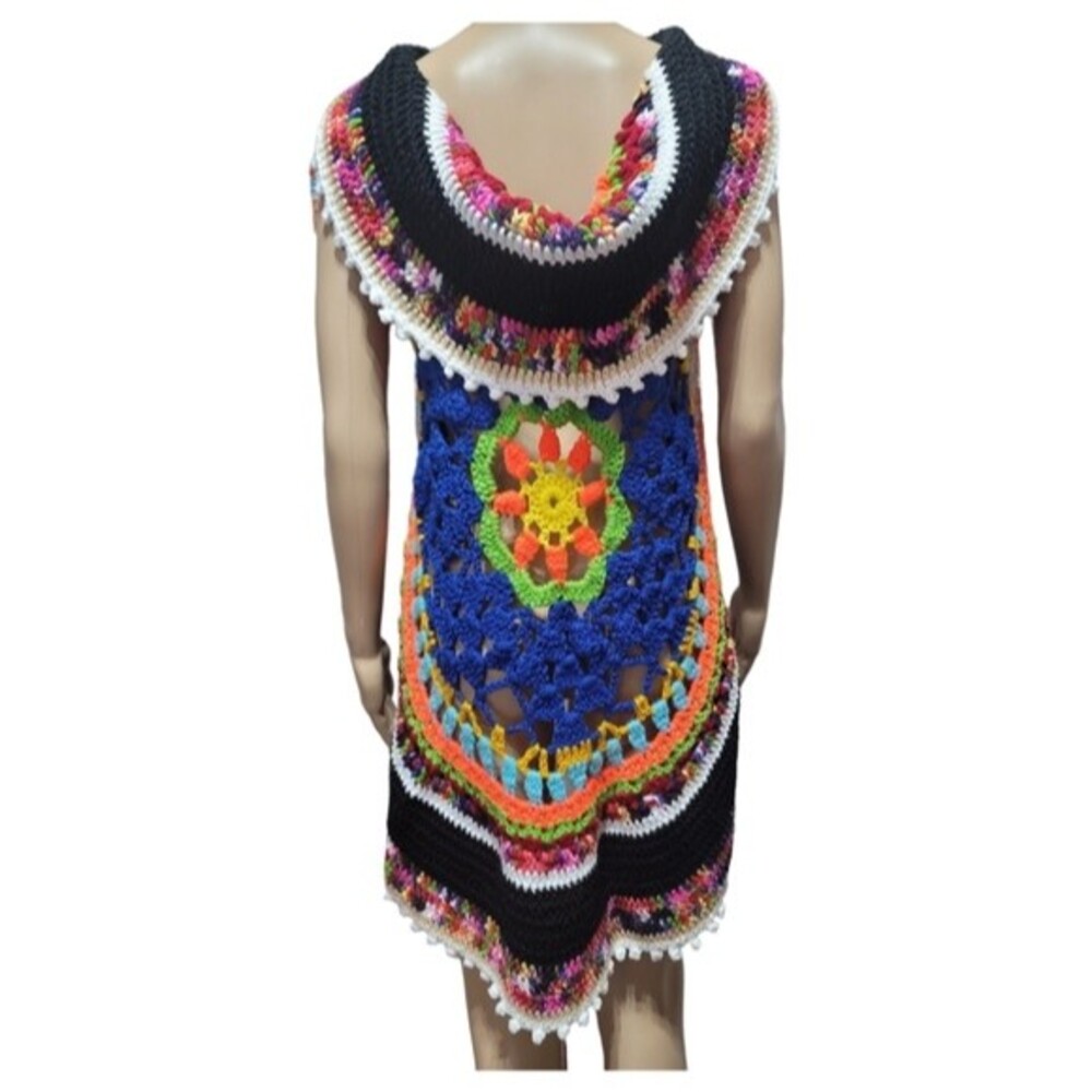 Women's Crochet Circle Cardigan Sweater Knit Top Mandala Custom Unique Size 8/10